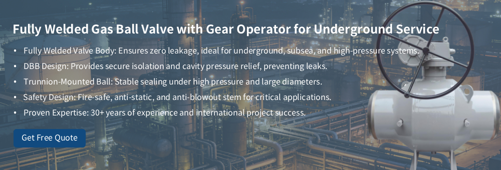 Fully Welded Gas Ball Valve with Gear Operator for Underground Service Válvula de esfera de gás totalmente soldada com operador de engrenagem para serviço subterrâneo