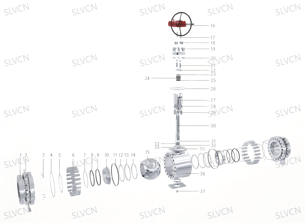 Ball valve structure Estrutura da válvula de esfera