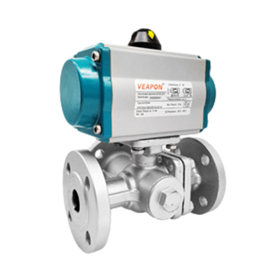 Válvula de esfera flangeada de 3 vias pneumática