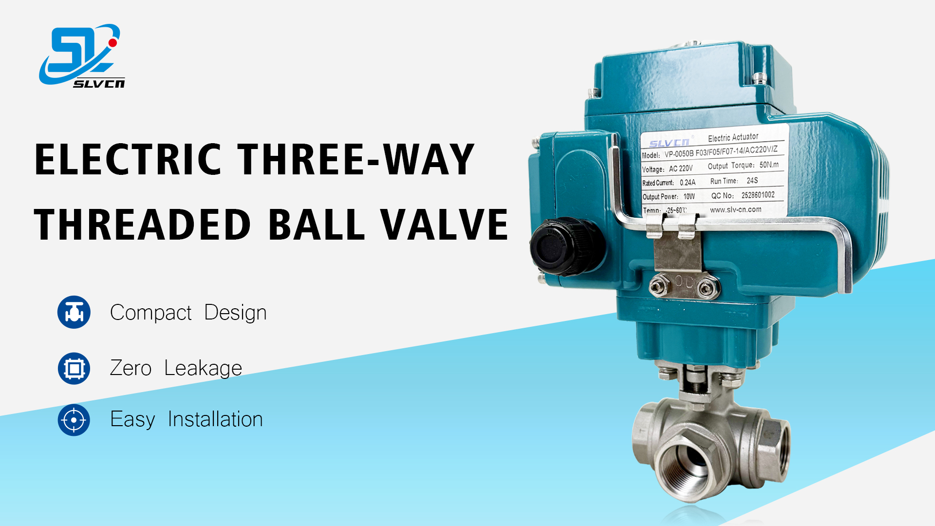 Válvula de esfera com rosca elétrica de 3 vias