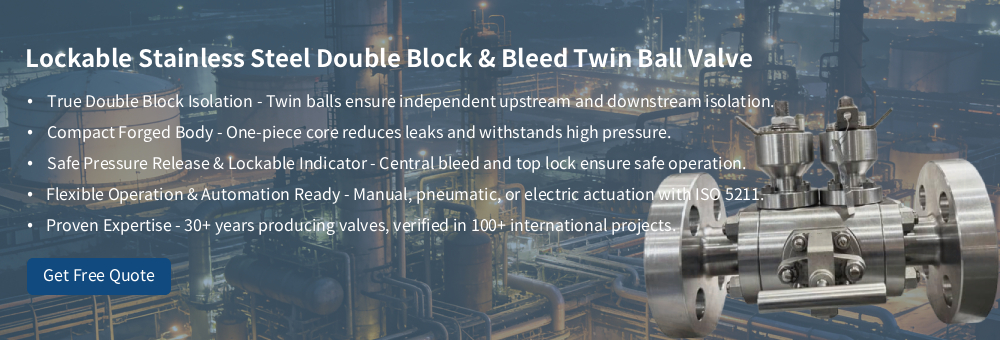 V&aacute;lvula de esfera dupla de bloqueio e sangria de a&ccedil;o inoxid&aacute;vel com trava